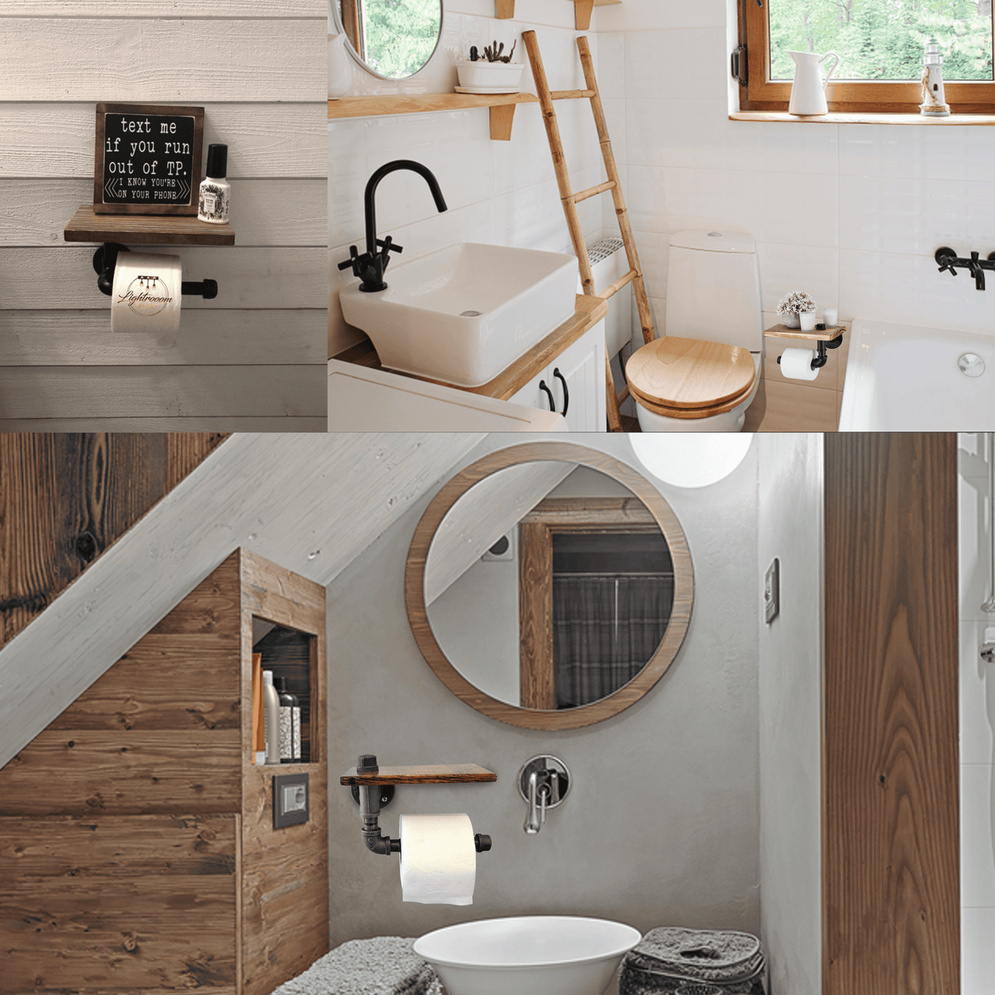 (9.8 in - Rustic Brown) Industrial Toilet Paper Holder with Shelf,