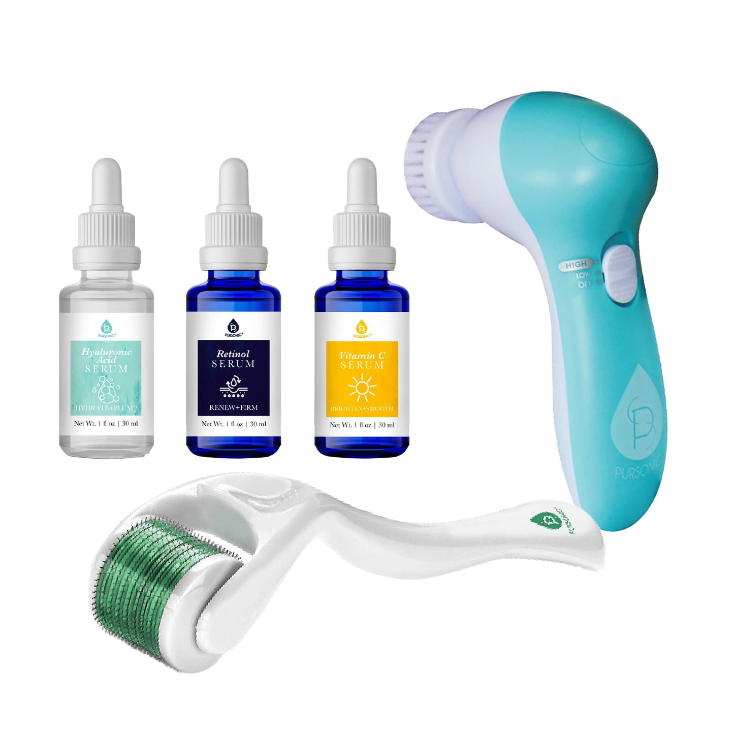 Advanced Facial Cleansing Brush, Anti-Aging Serum Set, and Micro