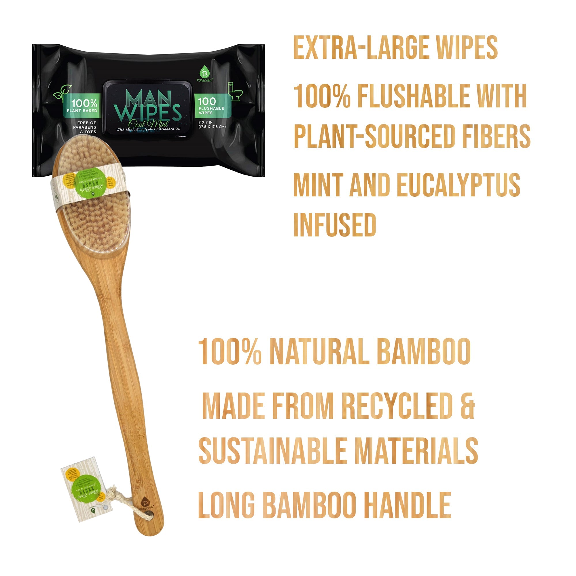 Clean & Refresh Bundle: 1200 Flushable Man Wipes (Mint Scented) - 12