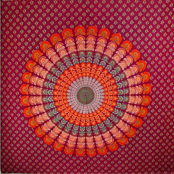 Maroon Peacock Dance Mandala Tapestry Main image