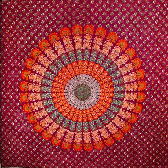 Maroon Peacock Dance Mandala Tapestry