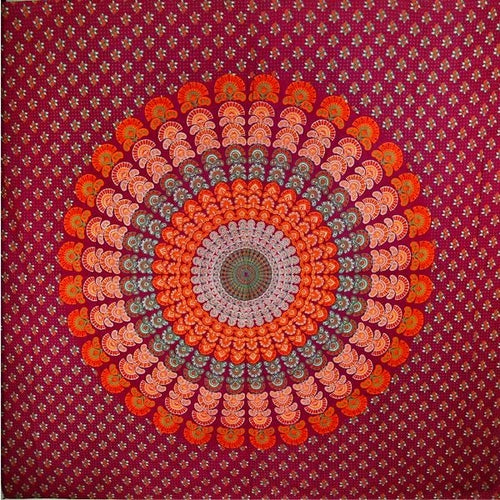 Maroon Peacock Dance Mandala Tapestry Secondary image