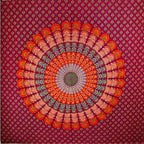 Maroon Peacock Dance Mandala Tapestry