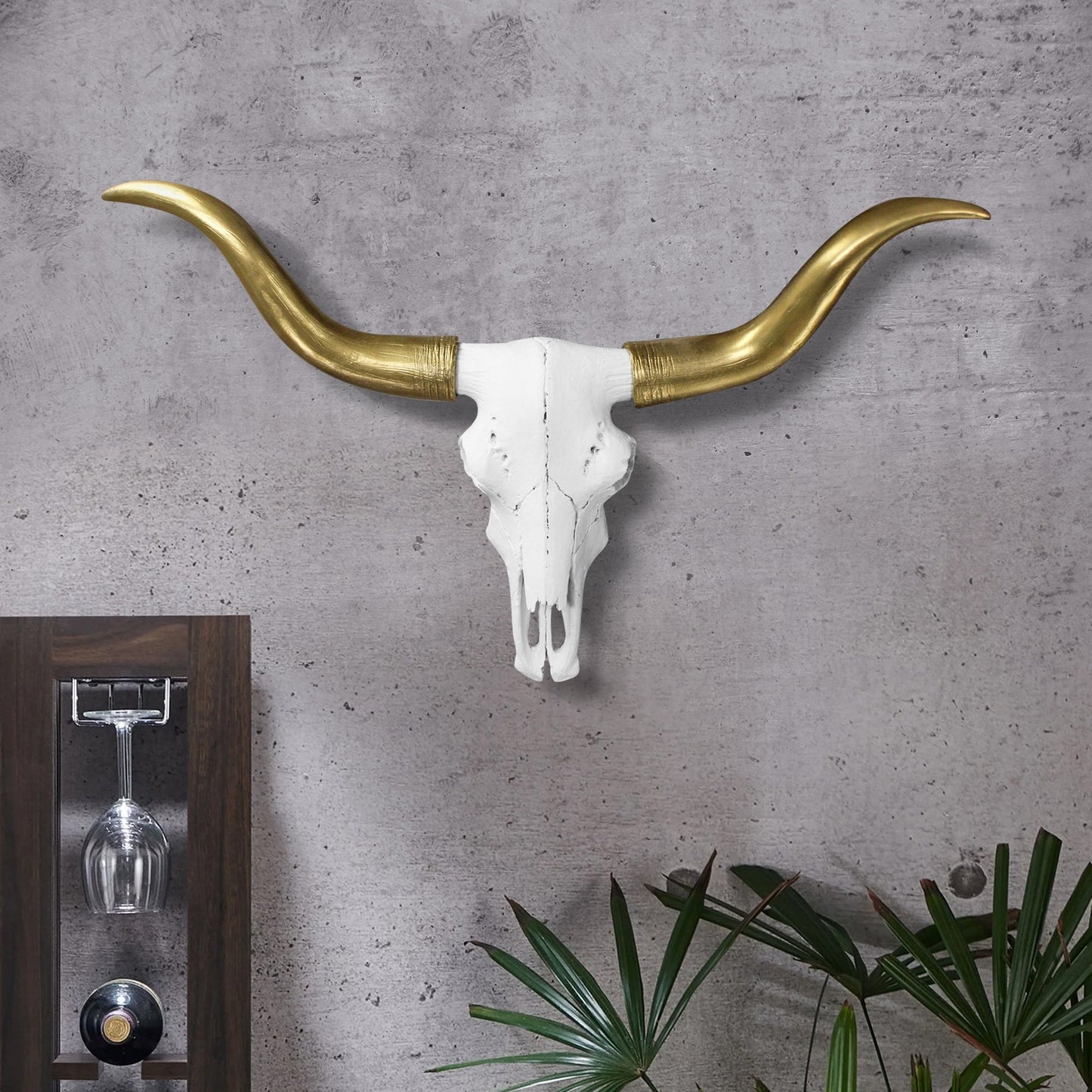 White + Gold Mini Faux Longhorn Skull, 20"