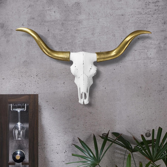 White + Gold Mini Faux Longhorn Skull, 20"