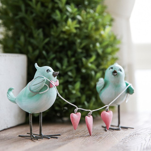 1 Pair Bird Figurine Couple Gift Shabby Style