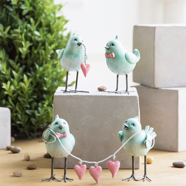 1 Pair Bird Figurine Couple Gift Shabby Style