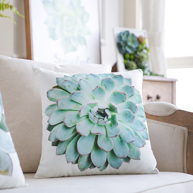 Cushion Pillow Succulent Print Removable