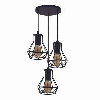 Modern Ceiling 3 Head Pendant Light Fitting Metal Black Cage~2471