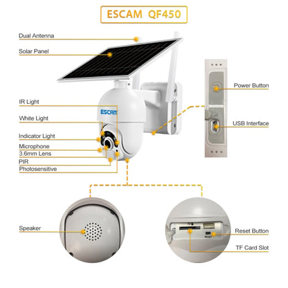 ESCAM QF450 HD 1080P 4G EU Version Solar Powered IP Camera with 16G