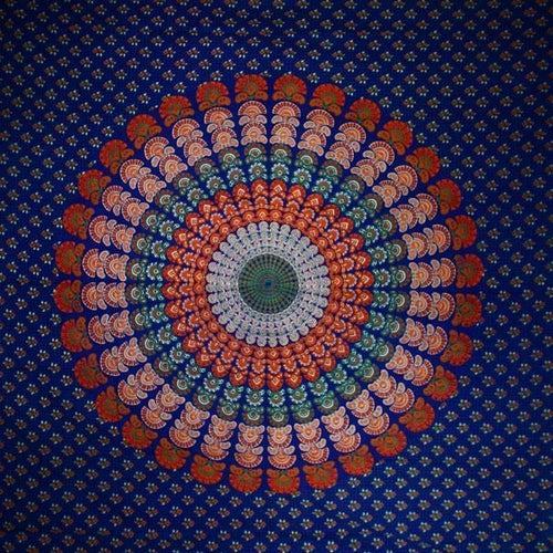 Navy Blue Peacock Dance Mandala Tapestry Secondary image