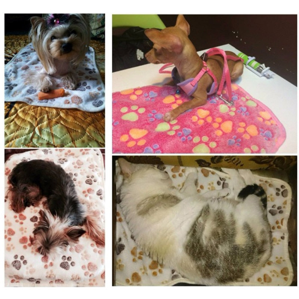 Cute Dog Bed Mats Soft Flannel Fleece Paw Foot