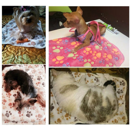 Cute Dog Bed Mats Soft Flannel Fleece Paw Foot