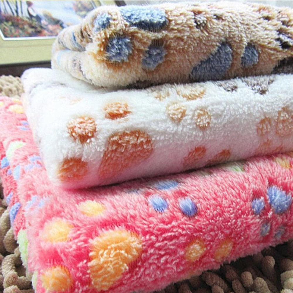 Cute Dog Bed Mats Soft Flannel Fleece Paw Foot