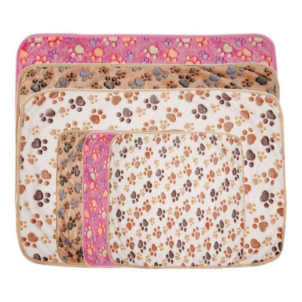 Cute Dog Bed Mats Soft Flannel Fleece Paw Foot