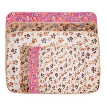 Cute Dog Bed Mats Soft Flannel Fleece Paw Foot
