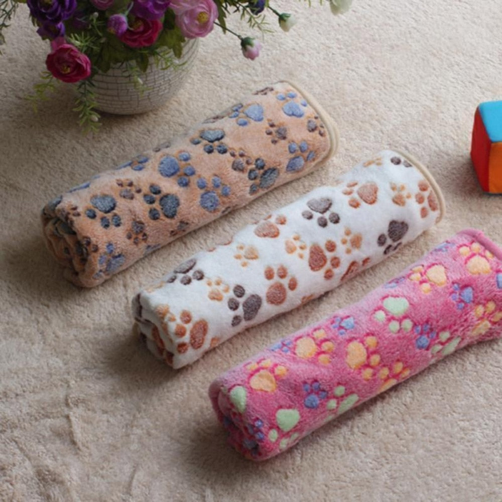 Cute Dog Bed Mats Soft Flannel Fleece Paw Foot