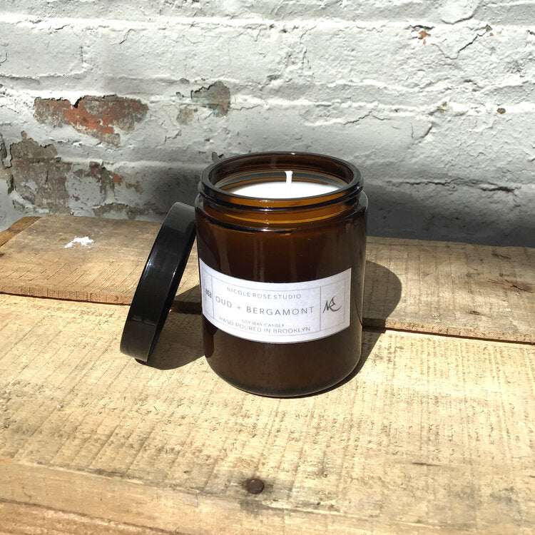 Oud + Bergamot Scented Soy Wax Candle Main image
