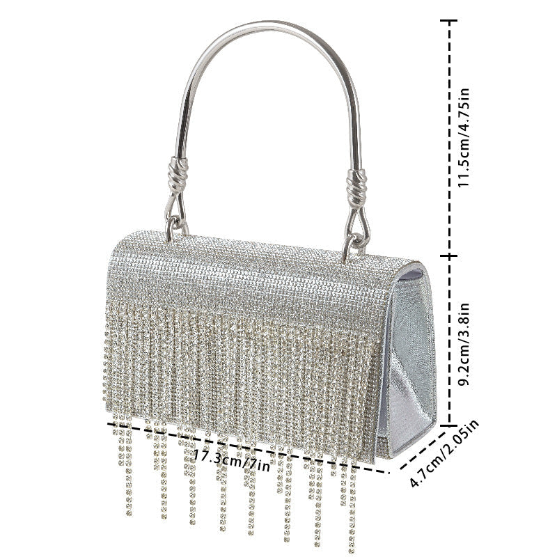 GlitteringTassel Rhinestone Small Square Bag Evening Dinner Bag Party