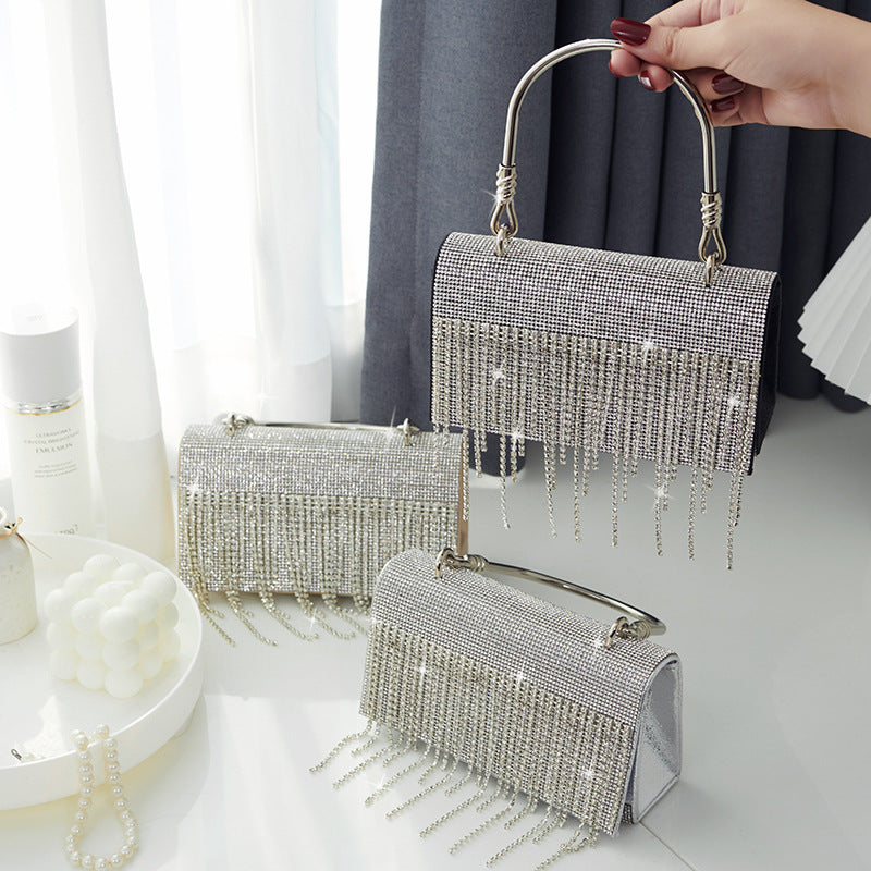 GlitteringTassel Rhinestone Small Square Bag Evening Dinner Bag Party