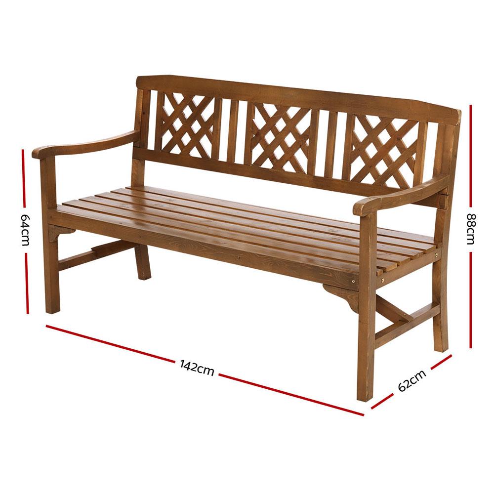 Gardeon Wooden Garden Bench 3 Seat Patio Furniture Timber Outdoor