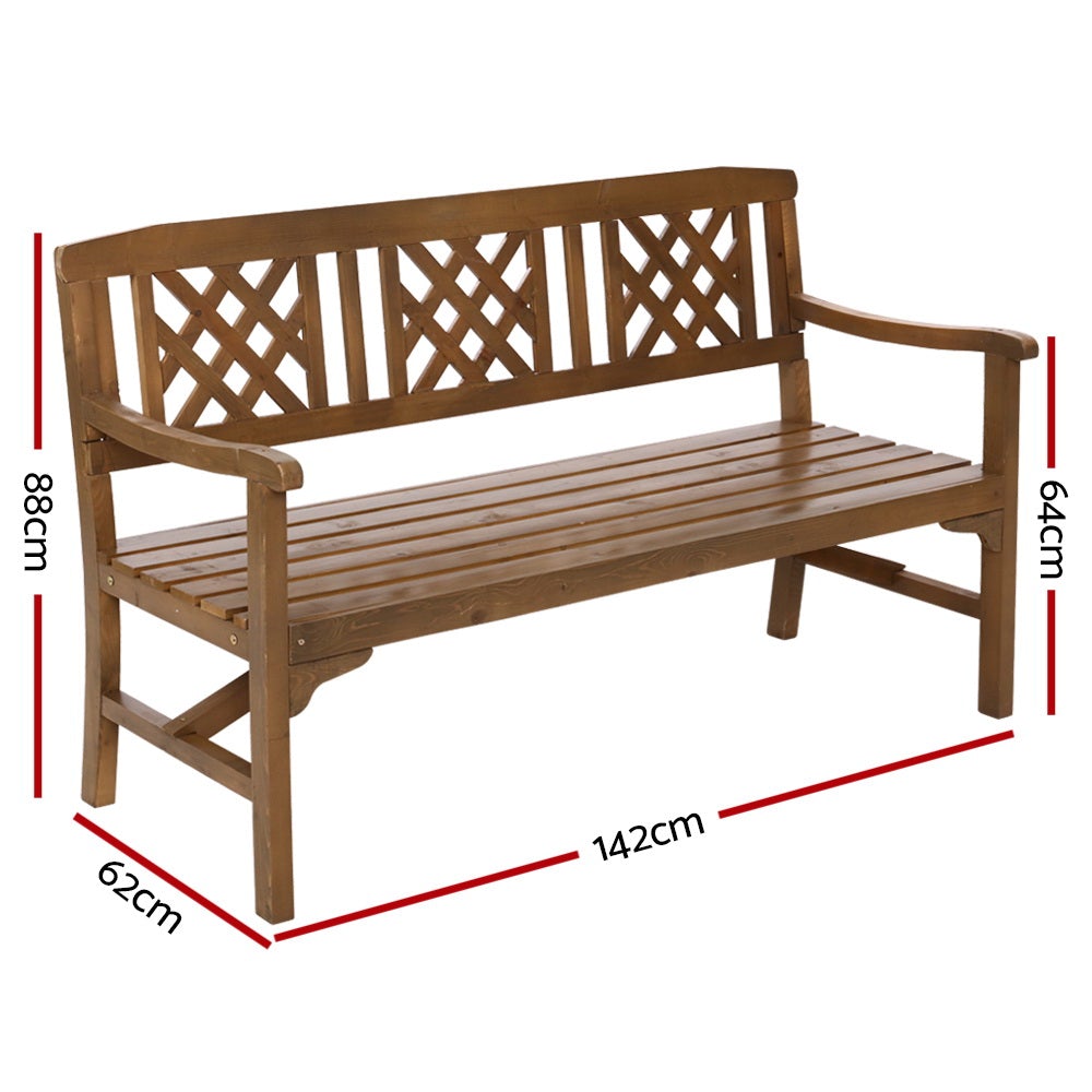 Gardeon Wooden Garden Bench 3 Seat Patio Furniture Timber Outdoor