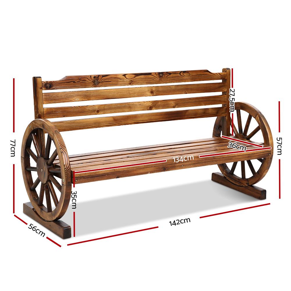 Gardeon Garden Bench Wooden Wagon Chair 3 Seat Outdoor Furniture