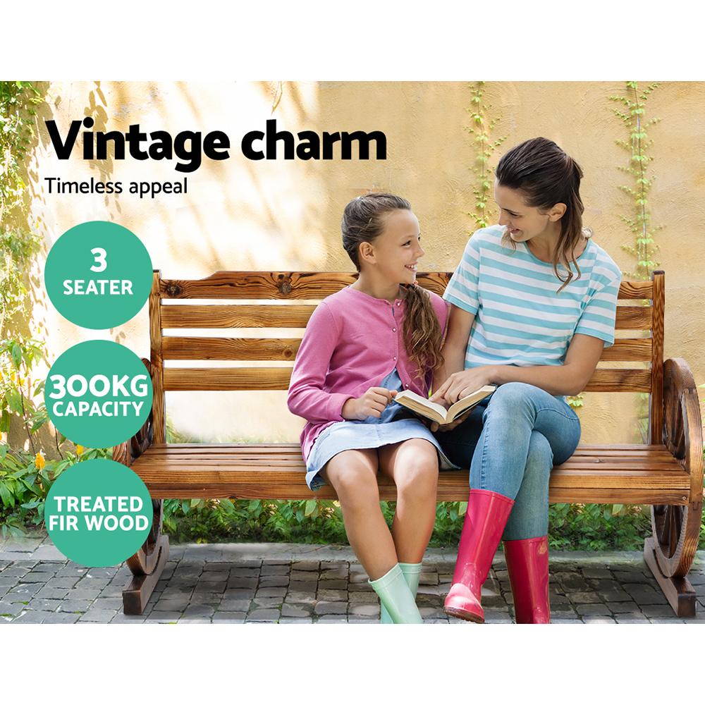 Gardeon Garden Bench Wooden Wagon Chair 3 Seat Outdoor Furniture Secondary image