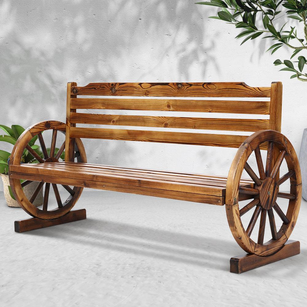 Gardeon Garden Bench Wooden Wagon Chair 3 Seat Outdoor Furniture