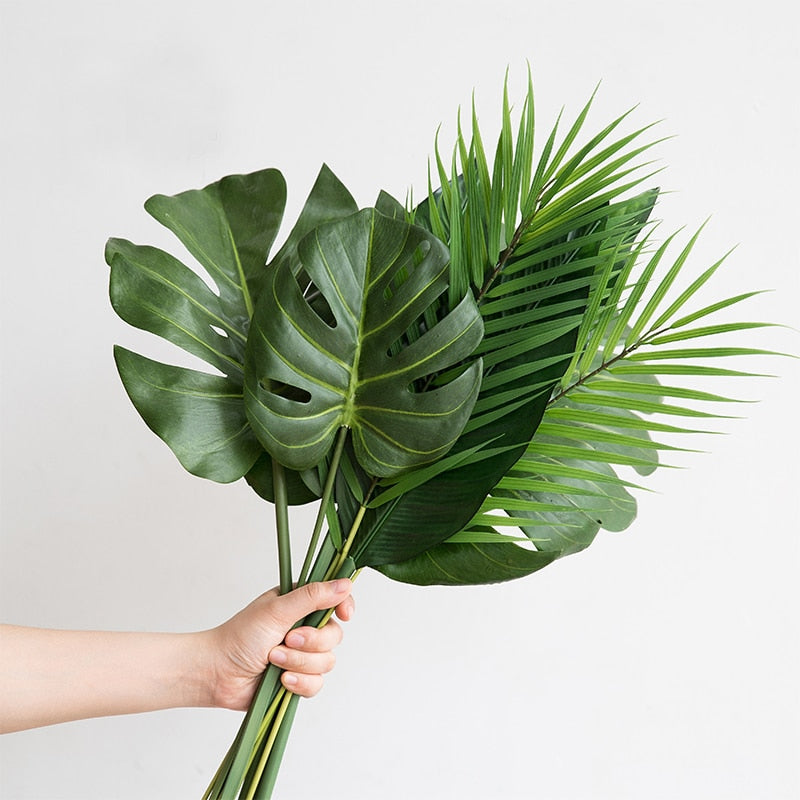 One Piece monstera artificial plants plastic tropical palm tree leaves Main image