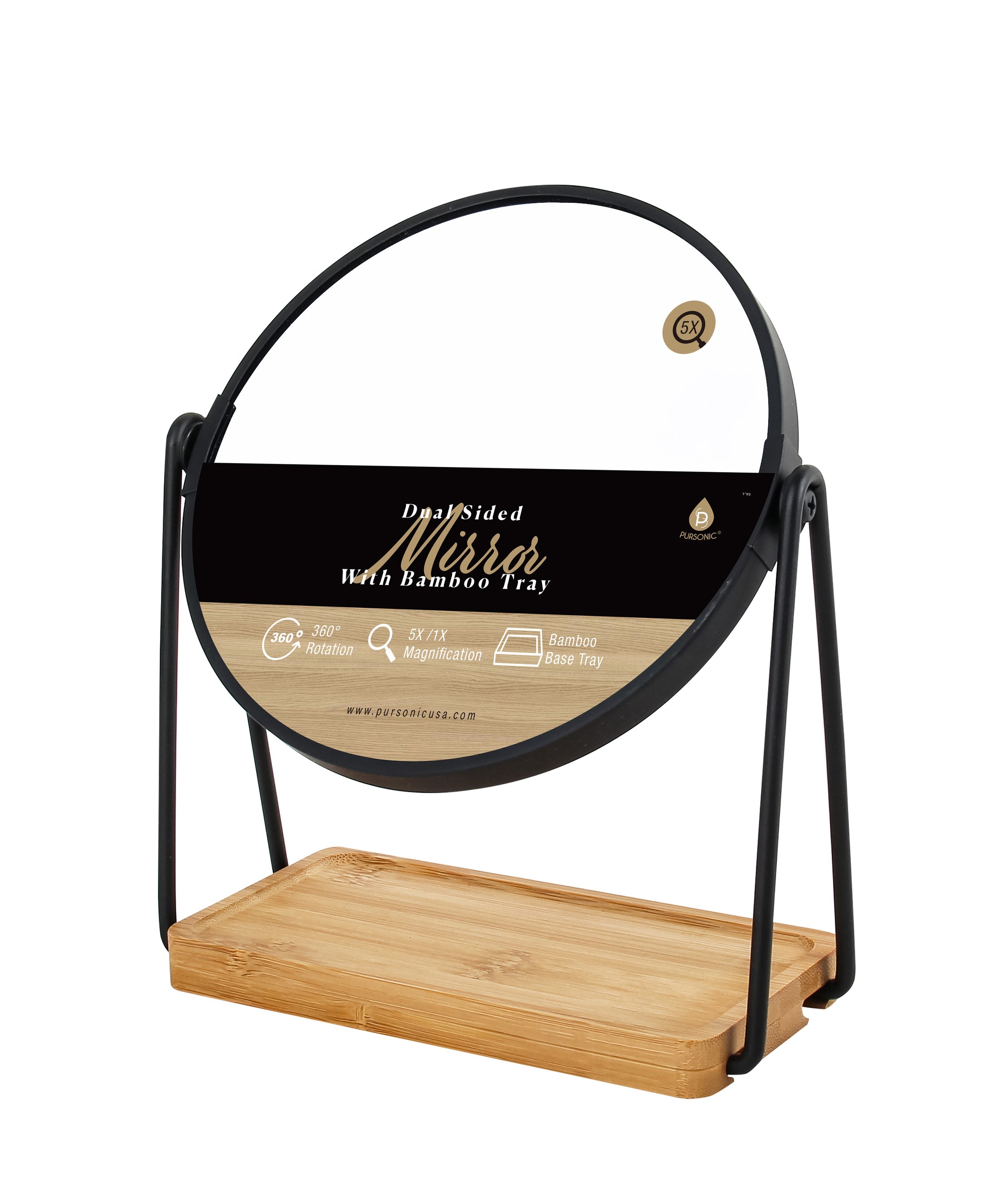 Dual Side Mirror With Bamboo Tray Main image
