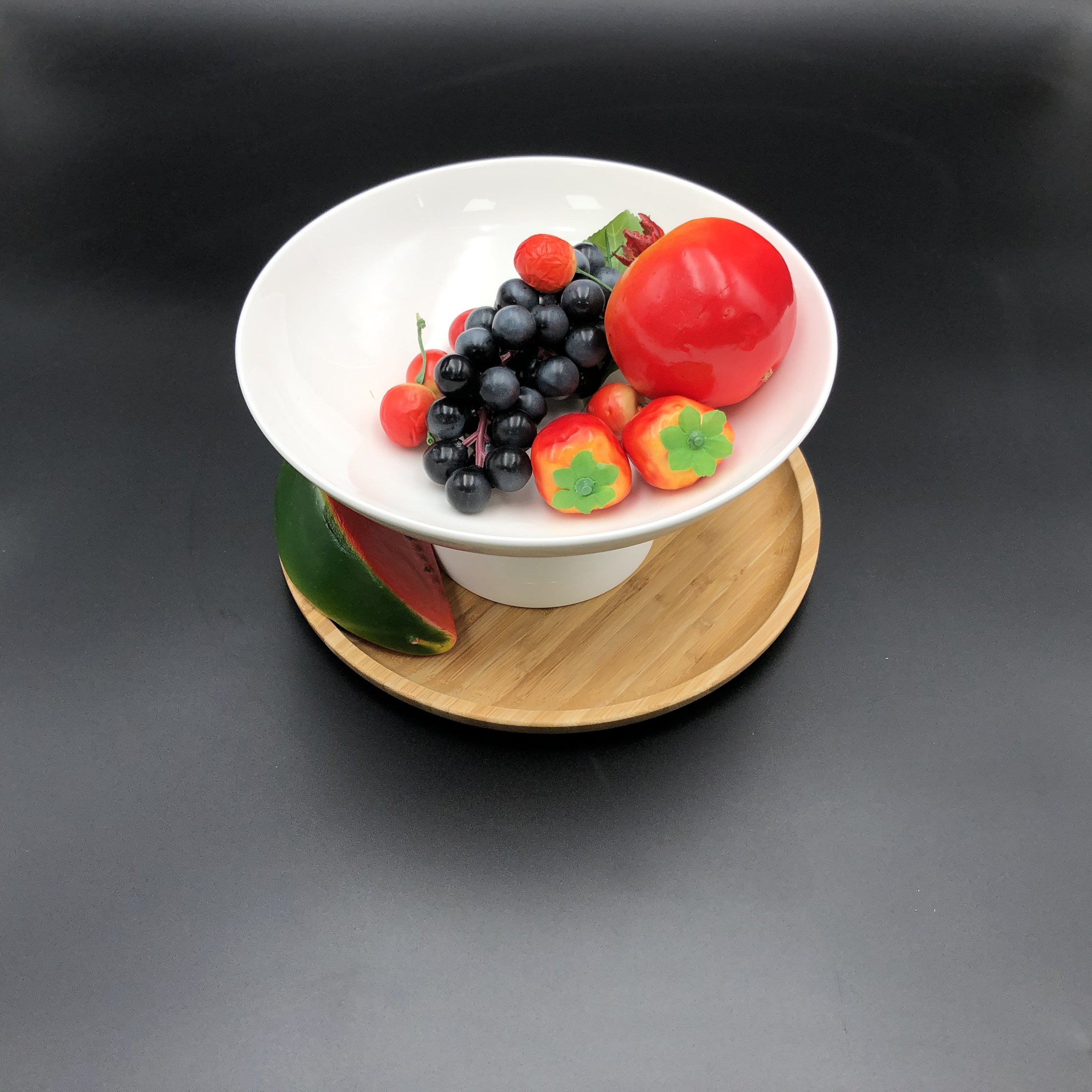 Fine Porcealim Fruit Vase With A10 Inch Bamboo Tray Main image