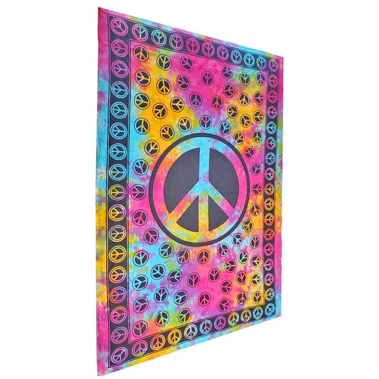 Tie Dye Peace Sign Tapestry Wall Hanging Coverlet