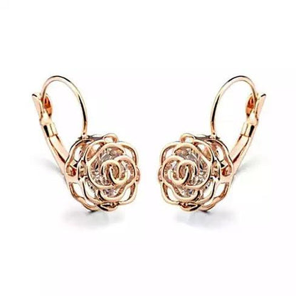ROSE IS A ROSE 18kt Rose Crystal Earrings In White Yellow And Rose