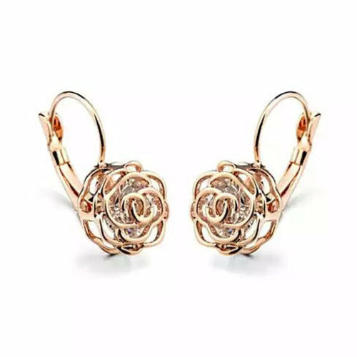 ROSE IS A ROSE 18kt Rose Crystal Earrings In White Yellow And Rose