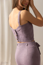 Bella Vita Set in Pastel Plum  | Linen Crop Top and Midi Skirt