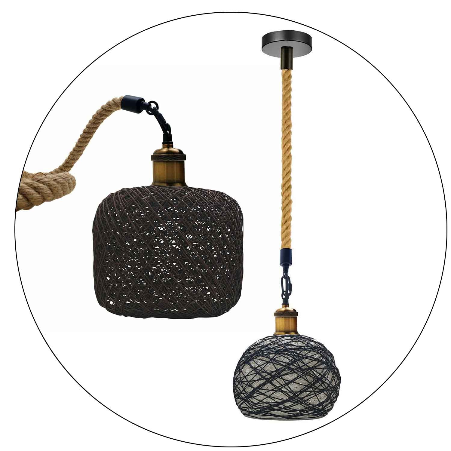 Rattan Ceiling Light lamp Hanging Hemp Rope Pendant Lamp Shade~1333 Main image