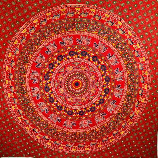 Red Elephants & Camels Mandala Tapestry