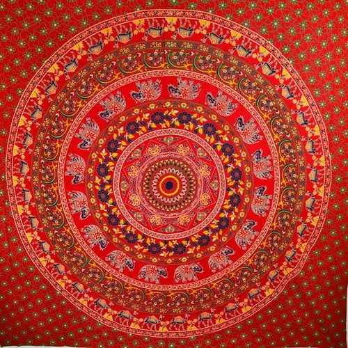 Red Elephants & Camels Mandala Tapestry