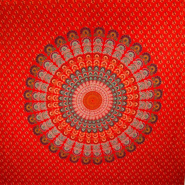 Red Peacock Dance Mandala Tapestry Main image
