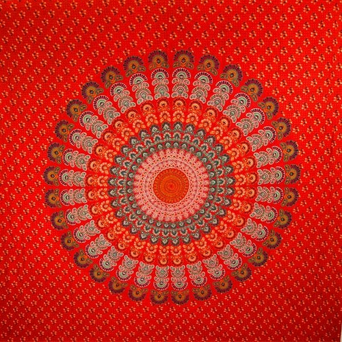 Red Peacock Dance Mandala Tapestry