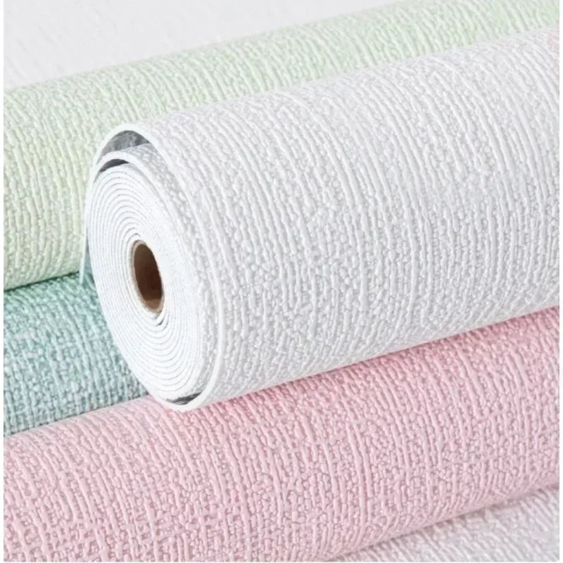 10m 3D Thicken self-adhesive thermal insulation wallpaper linen plain