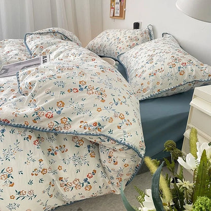 INS Girls Cherry Bedding Set Soft Washed Cotton Bed Sheet Queen King