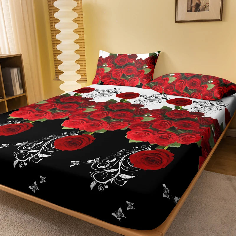 1 piece of delicate red rose patterned frosted bedsheet, bedroom