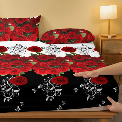 1 piece of delicate red rose patterned frosted bedsheet, bedroom