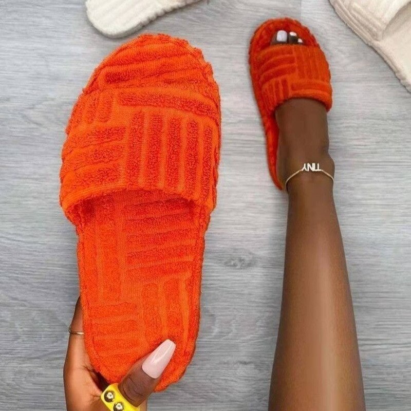 Thick Bottom Embossed Cotton Fur Women Slippers