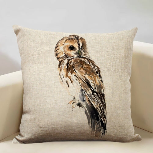 Watercolor Owl Print Cushion Cover
