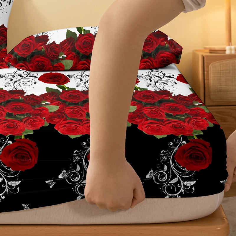 1 piece of delicate red rose patterned frosted bedsheet, bedroom