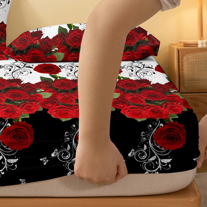 1 piece of delicate red rose patterned frosted bedsheet, bedroom