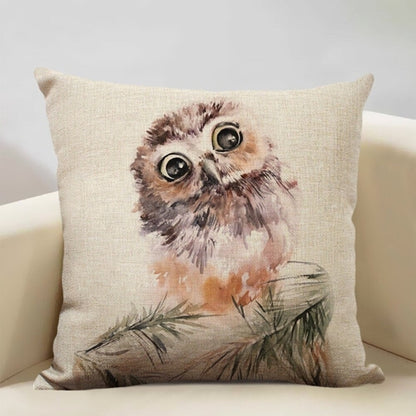 Watercolor Owl Print Cushion Cover